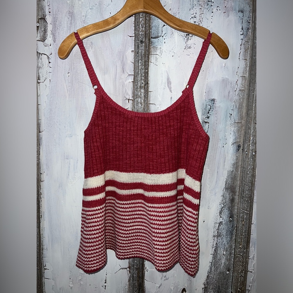 Anthropologie Moth Nuru Red Striped, Ribbed Midi Tank Sweater M